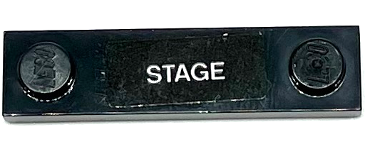 Lego Plate, Modified 1 x 4 with 2 Studs with Groove with White 'STAGE' Pattern (Sticker) - Set 75893