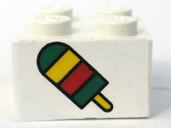 Lego Brick 2 x 2 with Ice Pop (Freezer / Lollipop / Lolly / Pole / Popsicle / Stick) Pattern (Sticker) - Set 4165
