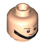 Minifig Head AT-ST Driver, Dark Tan Eyebrows, Black Chin Strap, Smile / Angry Showing Teeth Print / Light Nougat