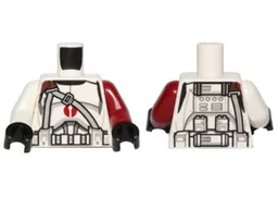 Torso SW Armor Clone Trooper with Dark Red Center Emblem, Gray Vertical and Diagonal Belts Pattern / Dark Red Arm Left / White Arm Right / Black Hands