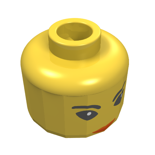 Lego Minifig Head Jing Lee / Queen, Big Eyes, Curved Eyebrows, Orange Mouth Print / Yellow