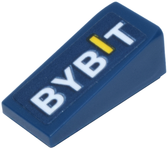 Lego Slope 18 2 x 1 x 2/3 with White and Yellow 'BYBIT' Logo Pattern Model Left Side (Sticker) - Set 77243