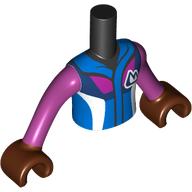 Lego Minidoll Torso Boy with White/Dark Blue/Magenta Ski Jacket, White/Dark Blue Mountains, Magenta Arms and Hands / Reddish Brown