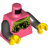 Lego Torso Shirt with Lime and Black Game Controller Print, Black Arms, Yellow Hands / Coral