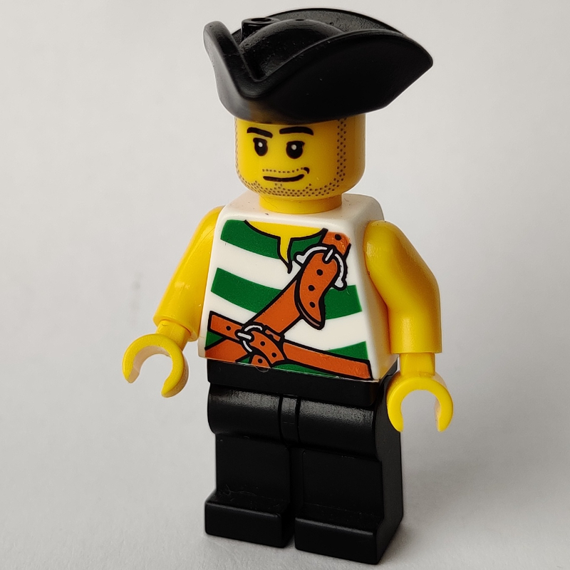 Lego Pirate - Green Stripes, Black Legs, Black Tricorne