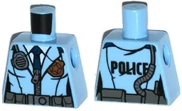 Torso Police Female Jacket with Zipper, Dark Blue Tie, Gold Badge, Radio and 'POLICE' Pattern on Reverse / Bright Light Blue