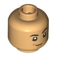 Lego Minifig Head Kenji, Black Eyebrows, Raised Eyebrow, Smirk/Scared / Warm Tan
