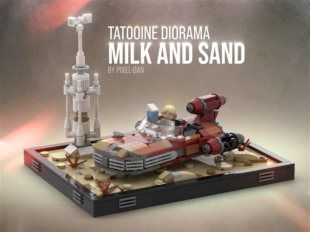 Lego PiXEL-DANs Milk And Sand - A tatooine Diorama - X-34 Landspeeder and Moisture Vaporator