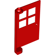 Lego Door 1 x 4 x 5 with 4 Panes, Squared Base / Red