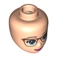Lego Minidoll Head Pink Glasses, Blue Eyes, Bright Pink Lips / Light Nougat