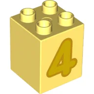 Duplo Brick 2 x 2 x 2 with Yellow '4' Print / Bright Light Yellow