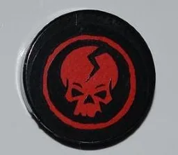Tile, Round 2 x 2 with Ninjago Cracked Red Skull in Red Circle on Black Background Pattern (Sticker) - Set 2259