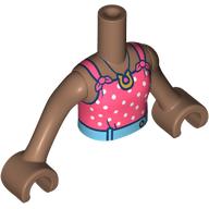 Lego Minidoll Torso Girl with Medium Brown Arms and Hands with Coral Top, White Sots, Medium Azure Belt print / Medium Brown