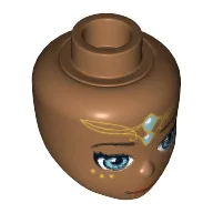 Minidoll Head, Metallic Blue Eyes, Pink Lips, Gold and Metallic Blue Elves Tribal Print (Lumia) / Medium Nougat