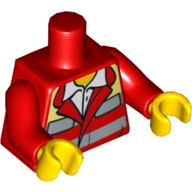 Lego Torso Jacket, Open Collar with White Shirt, Safety Stripes, EMT Star of Life on Back Print, Red Arms, Yellow Hands / Red