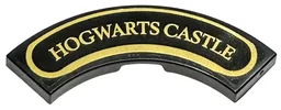 Tile, Round Corner 3 x 3 Macaroni with Gold 'HOGWARTS CASTLE' and Border Pattern (Sticker) - Set 76423