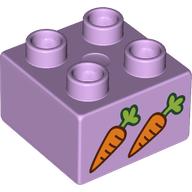 Lego Duplo Brick 2 x 2 with 2 Carrots Print / Lavender