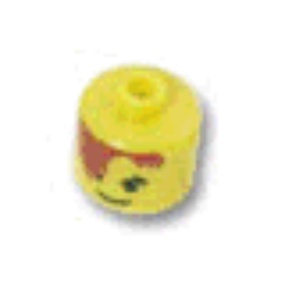 Lego Pen Bead, Round Large, Curved Edges / Cylinder with Minifig Head with Red Hair Print / Yellow