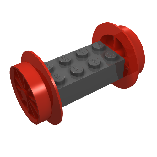 Lego Wheels Train Spoked Large (29mm D.) and Black Brick, Modified 2 x 4 [Red] / Red