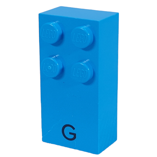 Lego Braille Brick 2 x 4 with 4 Studs ⠛ and 'G' Print