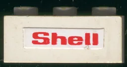 Brick 1 x 3 with Red 'Shell' Text on White Background Pattern on both sides (Stickers) - Set 6378