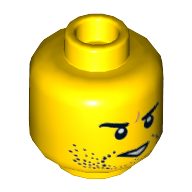 Lego Minifig Head Jack Fury, Dual Sided, Beard Stubble, Eyebrows, Determined, Open Mouth / Mouth Closed, Scar on Right Eyebrow Print [Hollow Stud] / Yellow