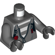 Lego Torso Jacket, Straps, White and Grey Striped Shirt Print, Dark Bluish Gray Arms, Black Hands / Dark Bluish Gray