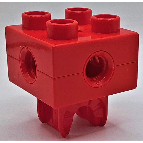 Lego Duplo Toolo Brick 2 x 2 with Holes and Clip on Bottom / Red