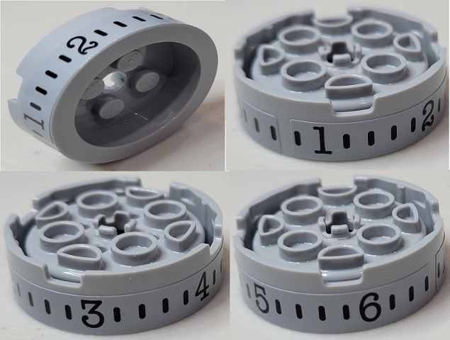 Lego Brick, Round 4 x 4 with Recessed Center and Hole with Black Lines and Number 1, 2, 3, 4, 5, 6 Pattern (Sticker) - Set 910016