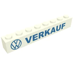 Brick 1 x 8 with 'VW VERKAUF' Blue Print / White
