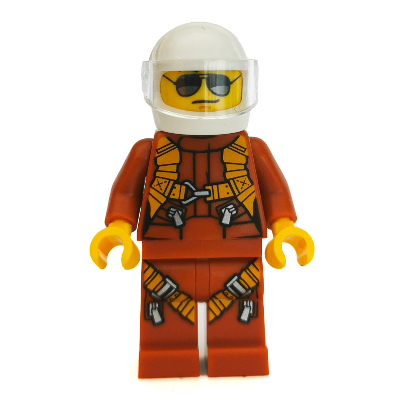Lego Pilot - Dark Orange Torso, Dark Orange Legs, White Helmet