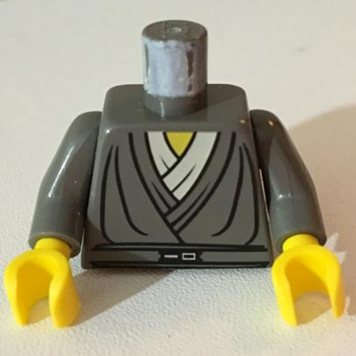 Lego Torso Layered Shirt, White Undershirt, Silver Buckle Print, Dark Gray Arms, Yellow Hands / Dark Gray