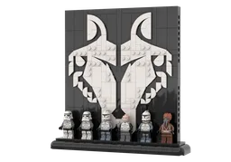 Wolfpack (104th Battalion) Insignia Minifigure Display Stand (White with Black Background)