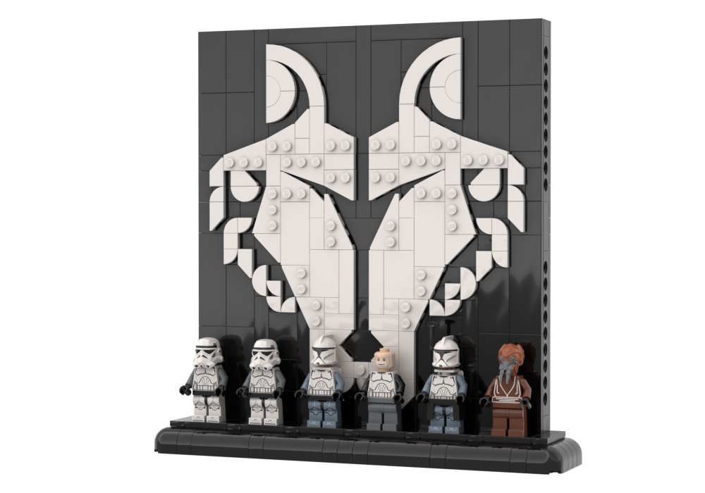Lego Wolfpack (104th Battalion) Insignia Minifigure Display Stand (White with Black Background)