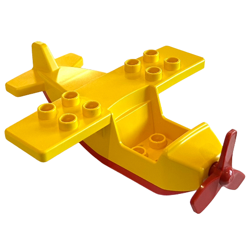 Lego Duplo Airplane, High Small Wings, with Red Underside and Red Propeller / Yellow