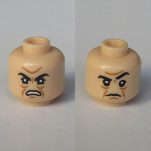 Lego Minifig Head Severus Snape (Boggart), Dual Sided, Open Angry Mouth / Raised Left Eyebrow Print [Hollow Print] / Light Nougat