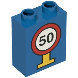 Duplo Brick 1 x 2 x 2 with Road Sign Speed Limit 50 Print