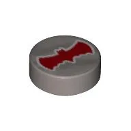 Tile Round 1 x 1 with Red Bat Print