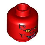Minifig Head Devil, Yellow Eyes, Horns Print [Blocked Open Stud] / Red