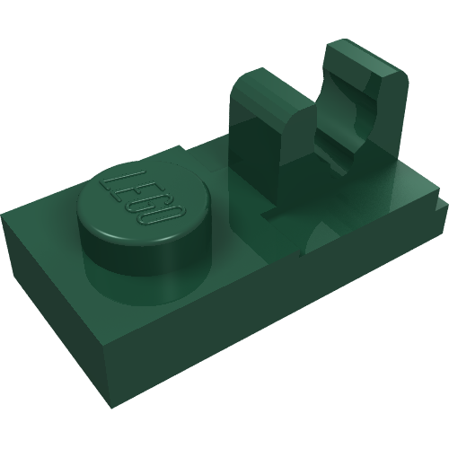 Lego Plate Special 1 x 2, Top Clip [Split] / Dark Green