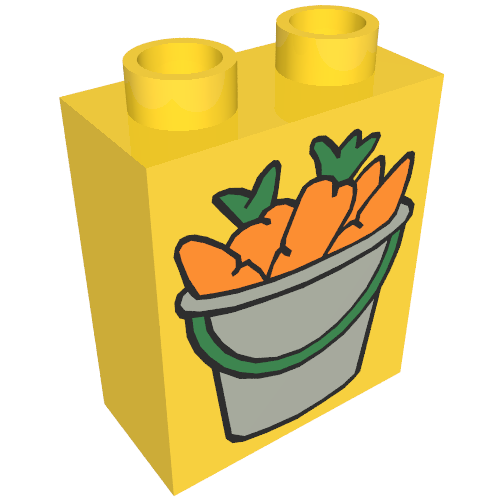 Lego Duplo Brick 1 x 2 x 2 with Bucket of Carrots Print / Yellow