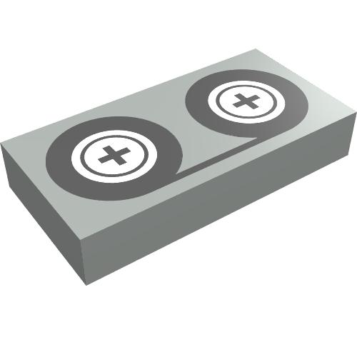Lego Tile 1 x 2 with Video Tape and Reels Print / Light Gray