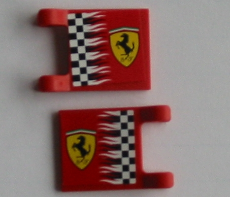 Lego Flag 2 x 2 Square with Flat Edge with Ferrari Logo and Checkered Pattern on Both Sides (Stickers) - Sets 8123 / 8375 / 8389 / 8672