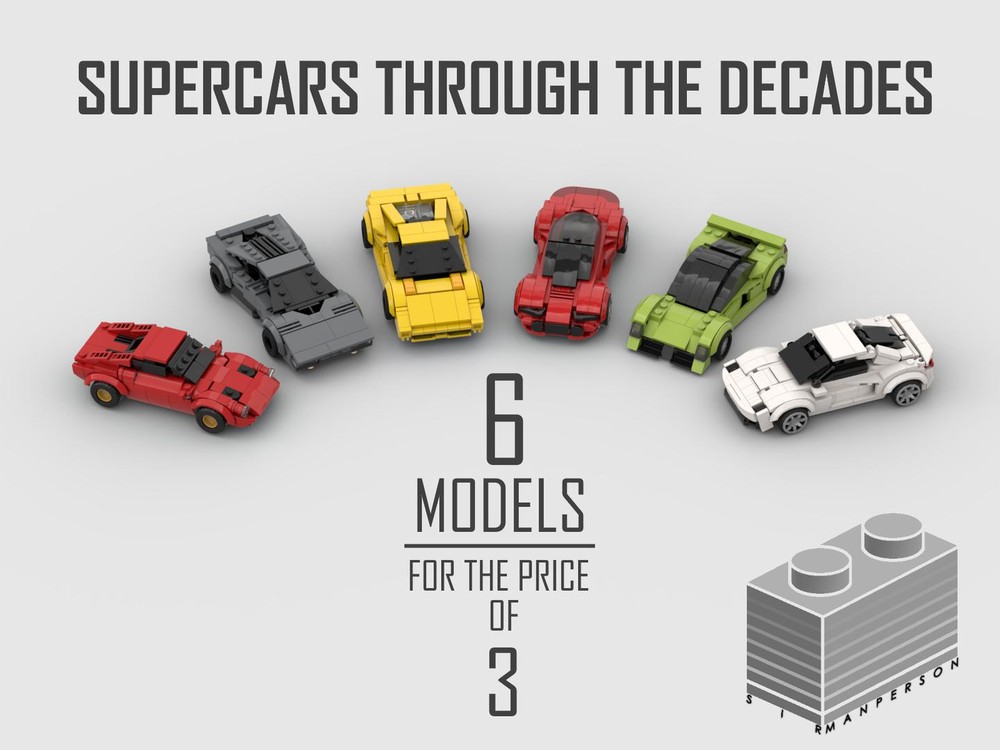 Lego Supercar Pack - Supercars through the decades - Town scale
