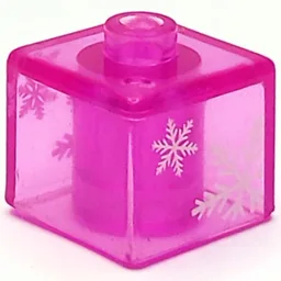 Pen Bead, Square with Snowflakes Print / Trans-Dark Pink