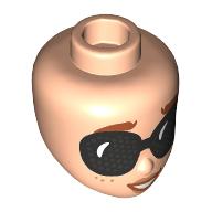 Lego Minidoll Head with Dark Orange Eyebrows, Black Fly Goggle print / Light Nougat
