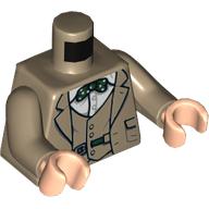 Lego Torso, Suit, Jacket, White Shirt, Dark Green Dotted Bow Tie print, Dark Tan Arms, Light Nougat Hands / Dark Tan