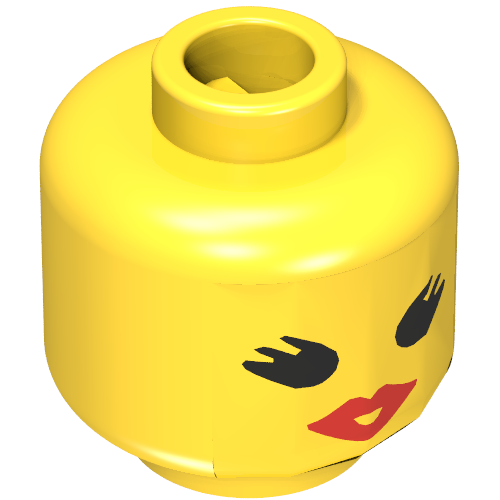Lego Minifig Head, Red Lips, Open Mouth, Thick Eyelashes Print [Blocked Open Stud] / Yellow