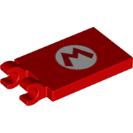 Lego Tile Special 2 x 3 with 2 Clips without Tab between Clips with Mario Logo Print
