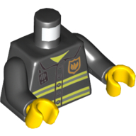 Lego Torso Fire Uniform, Badge, Stripes and Radio Print, Black Arms, Yellow Hands / Black